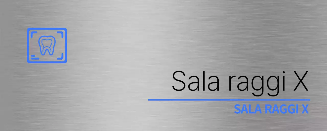 Cartellino semplice con il nome dello studio dentistico in blu e nero e un semplice pittogramma