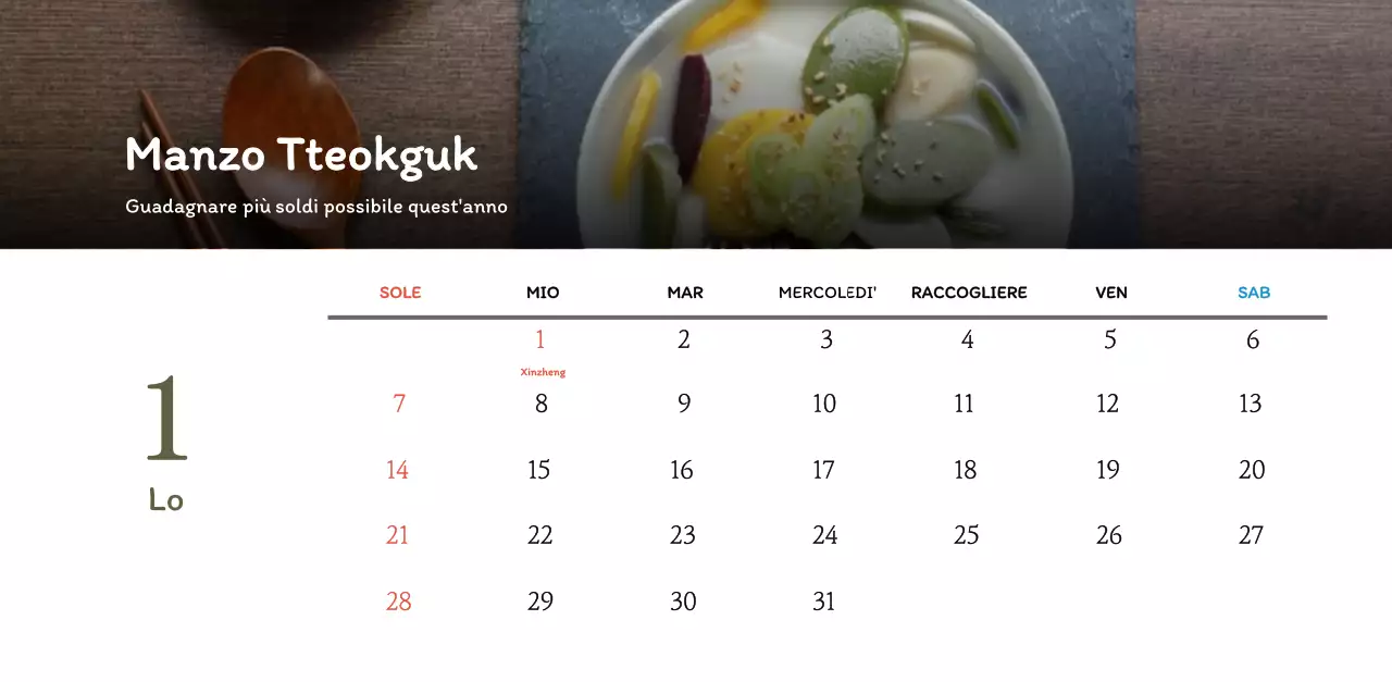 Calendario dei coupon del ristorante coreano tradizionale in beige e marrone