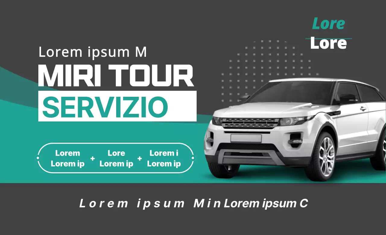 Design semplice e pulito per la piazzola di noleggio auto con accenti turchesi e foto di automobili