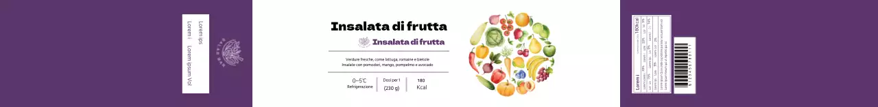 Etichetta per macedonia illustrata bianca e viola