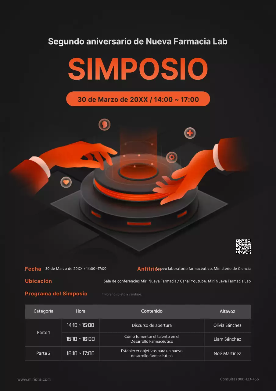 Anuncios de simposios en línea en negro y naranja