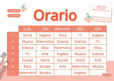 Orario scolastico con un simpatico concetto di diario