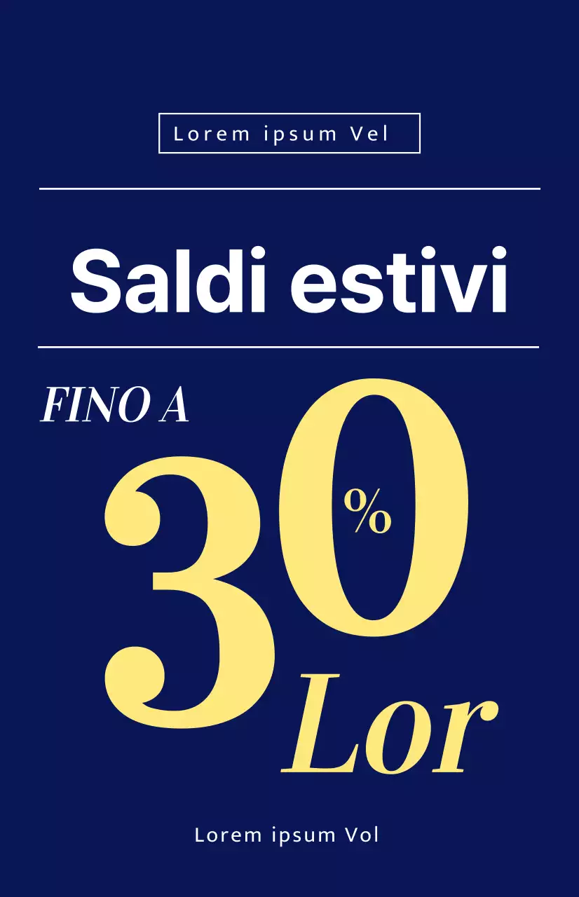 Bandiera per i saldi estivi con carattere giallo su sfondo blu scuro