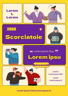 Annunci di consulenza professionale con layout diviso in giallo e viola