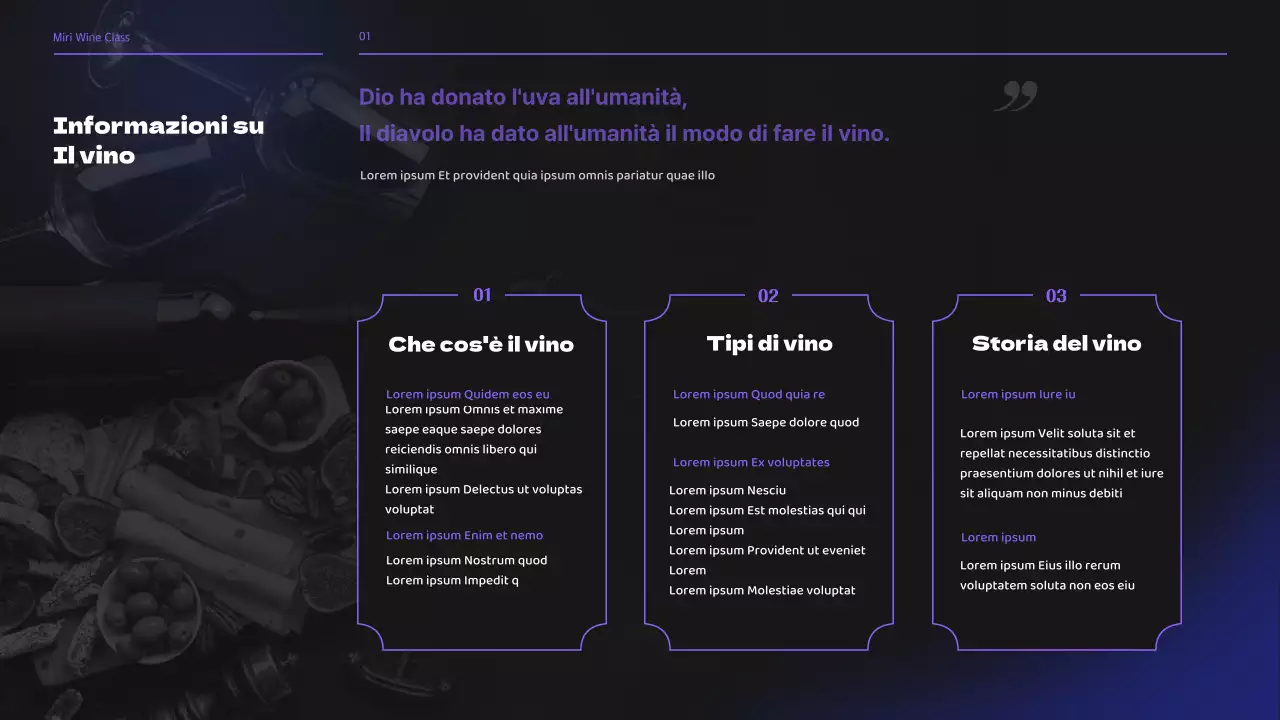 Seminario di classe sul vino e la birra nei toni del nero e del viola