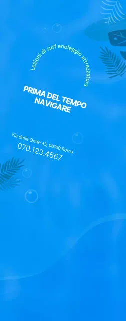 Semplice illustrazione dell'oceano in blu e chartreuse per informazioni e promozione del surf