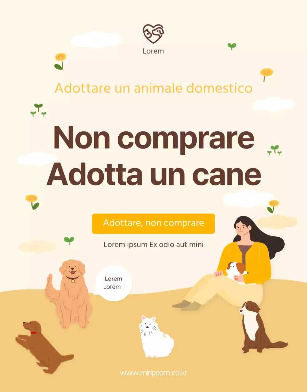 Pagina di dettaglio del palo di adozione illustrato con toni giallo-marroni