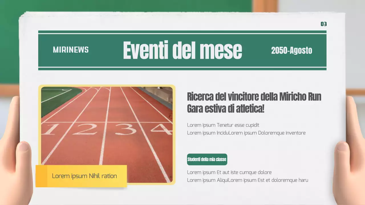 Il nostro giornale di classe in verde e giallo, in 3D stereoscopico