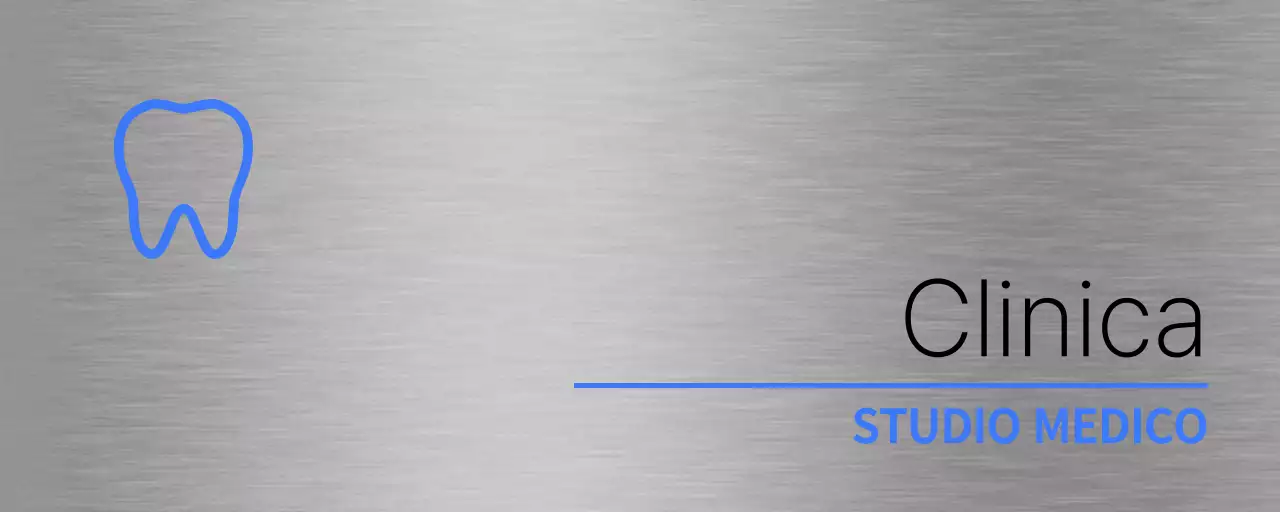 Cartellino semplice con il nome dello studio dentistico in blu e nero e un semplice pittogramma