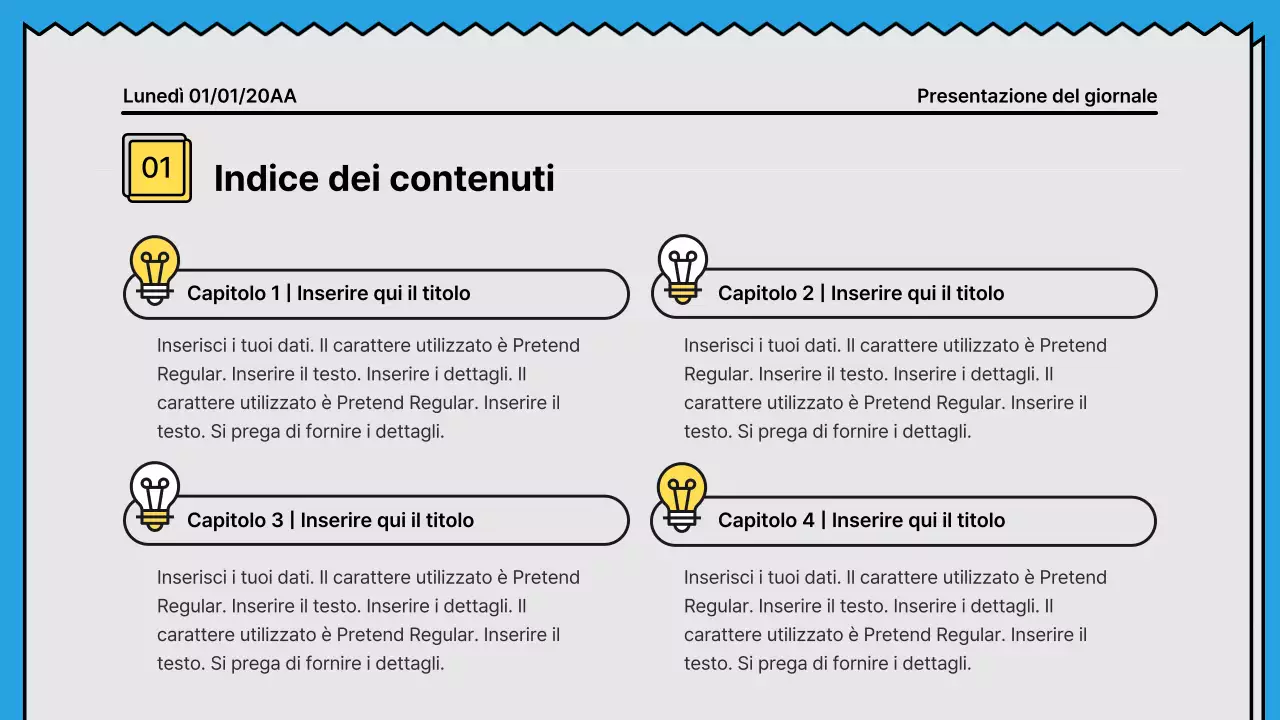 Linee decise e presentazione che attira l'attenzione in un concetto di giornale con accenti di giallo e azzurro
