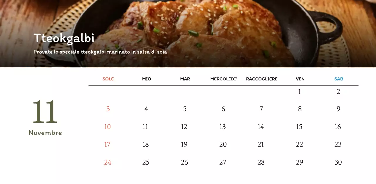 Calendario dei coupon del ristorante coreano tradizionale in beige e marrone