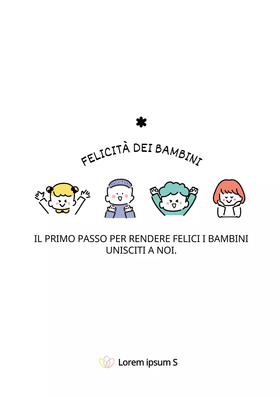 Progettare un astuccio per un'organizzazione per l'infanzia con illustrazioni di bambini e servizi per l'infanzia.