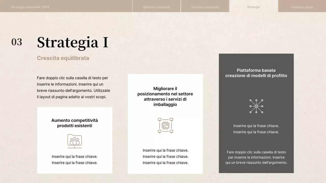 Relazione sulla strategia aziendale con texture di carta beige