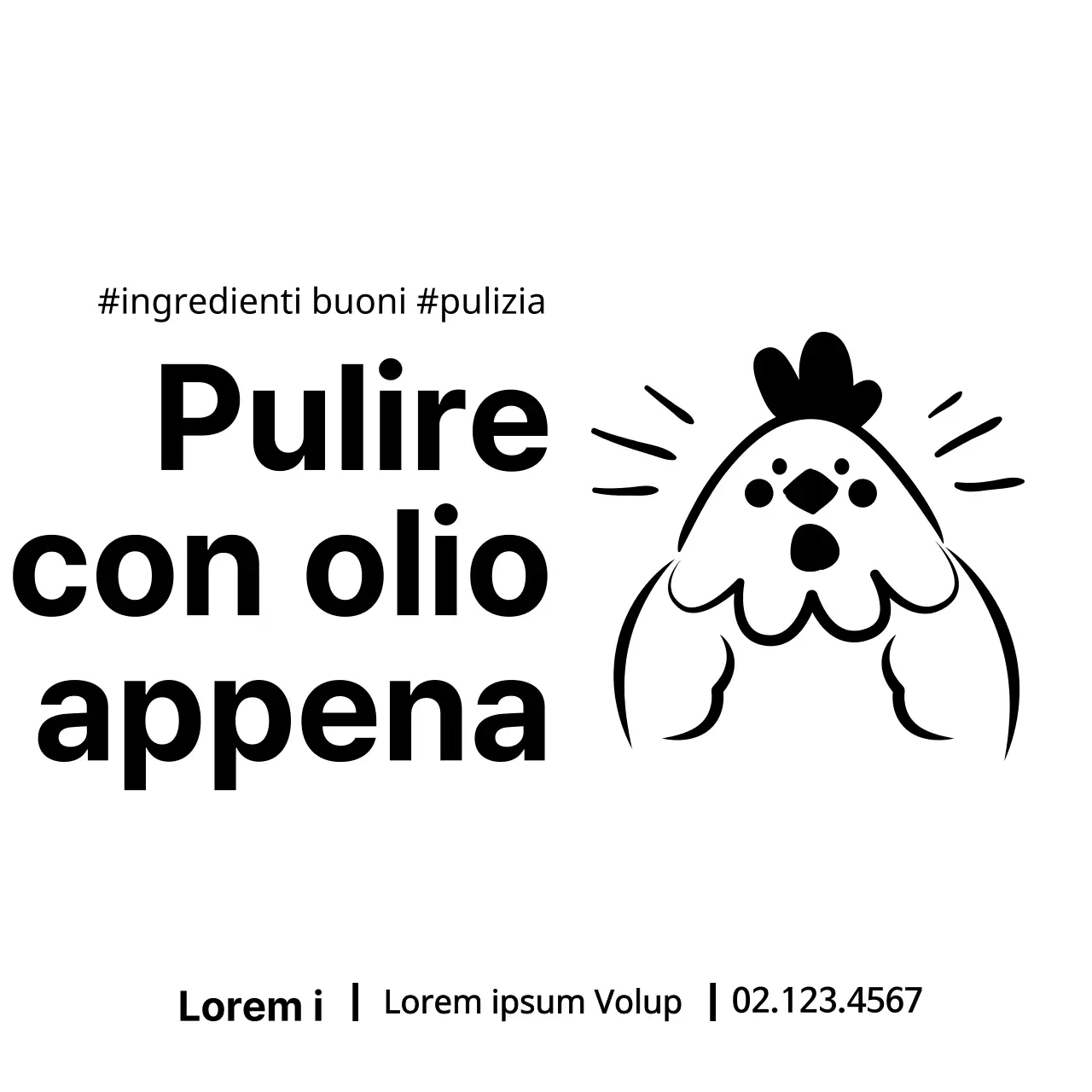 Design promozionale per un negozio di noodle con illustrazione di un simpatico pollo nero, solo per le consegne