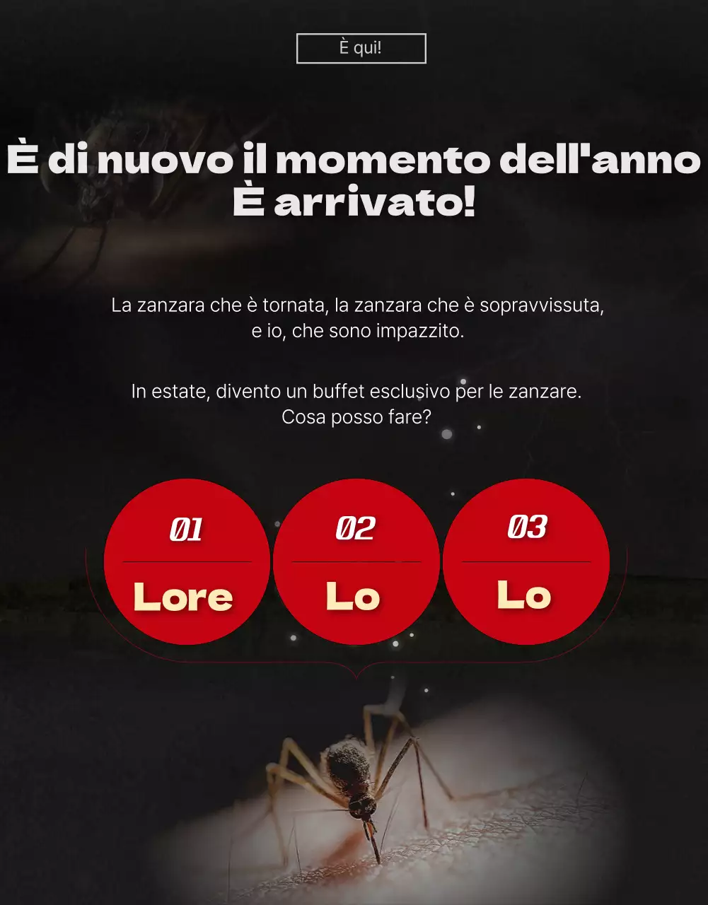 Promuovete un prodotto repellente per zanzare con una locandina nera e rossa di un film catastrofico.