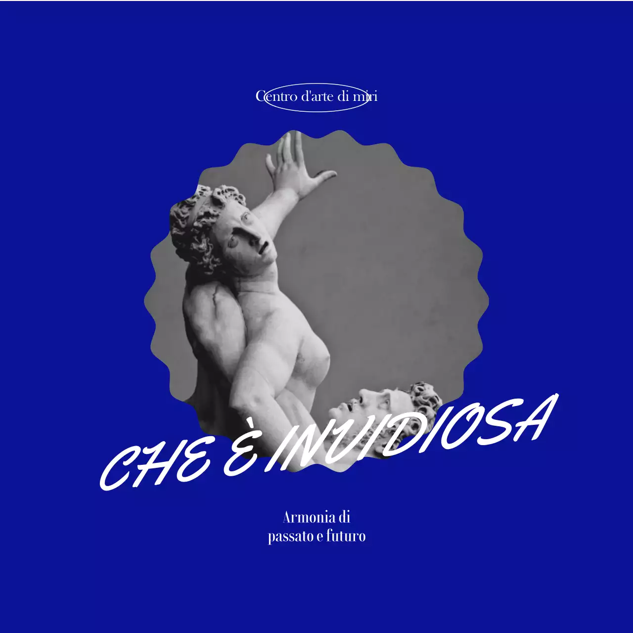 Un design alla moda per promuovere una mostra, completo di foto e di una scrittura che sembra scritta da un fan di Magic.