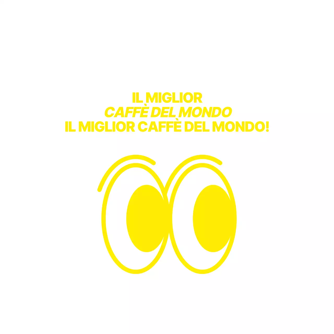 Semplice illustrazione di un occhio che rimbalza in giallo combinata con una frase di testo per un caffè in stile