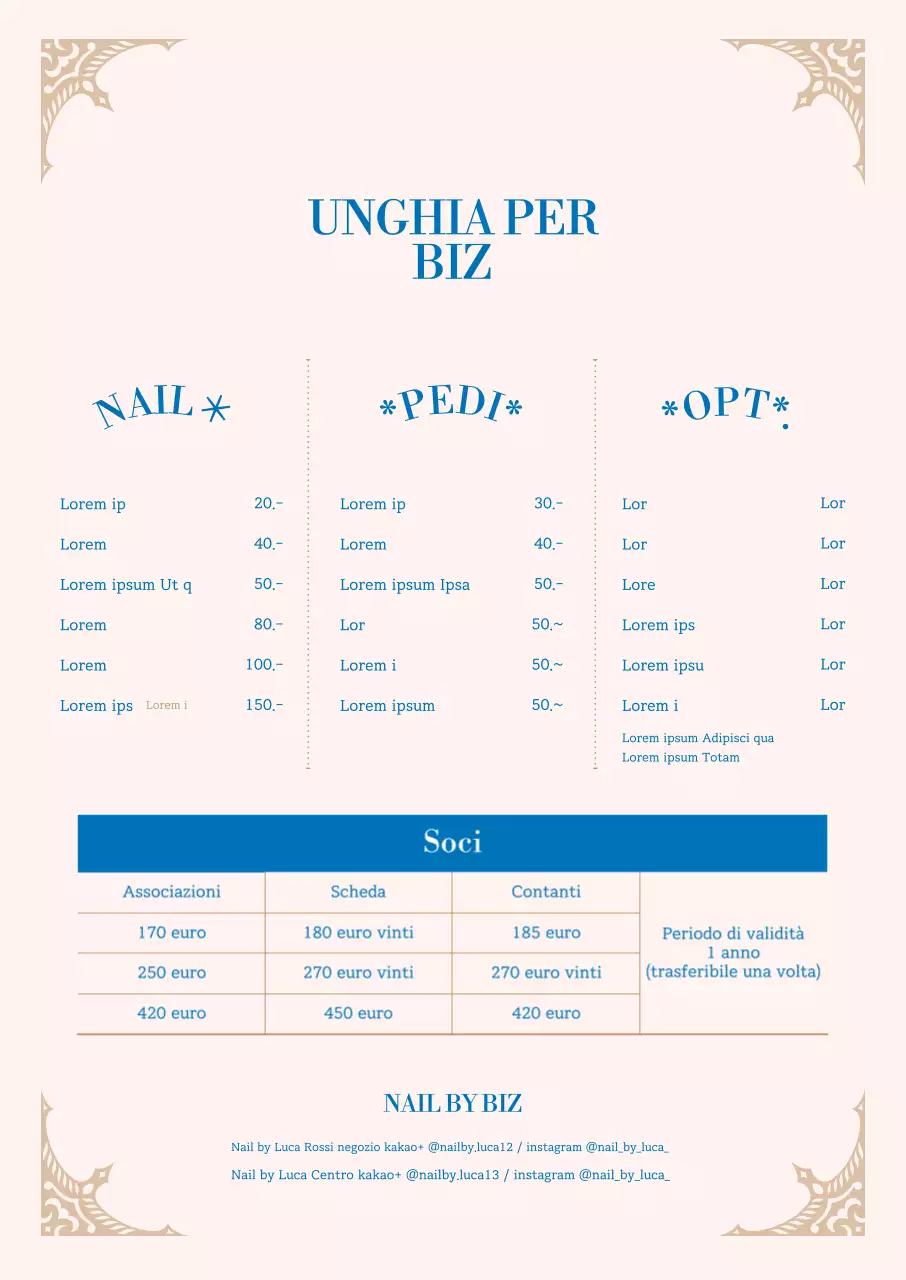 Una lavagna per il menu del salone per unghie con un'atmosfera di classe