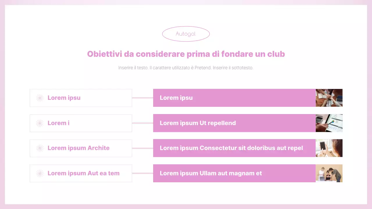 Una guida rosa e pulita per l'orientamento dei club