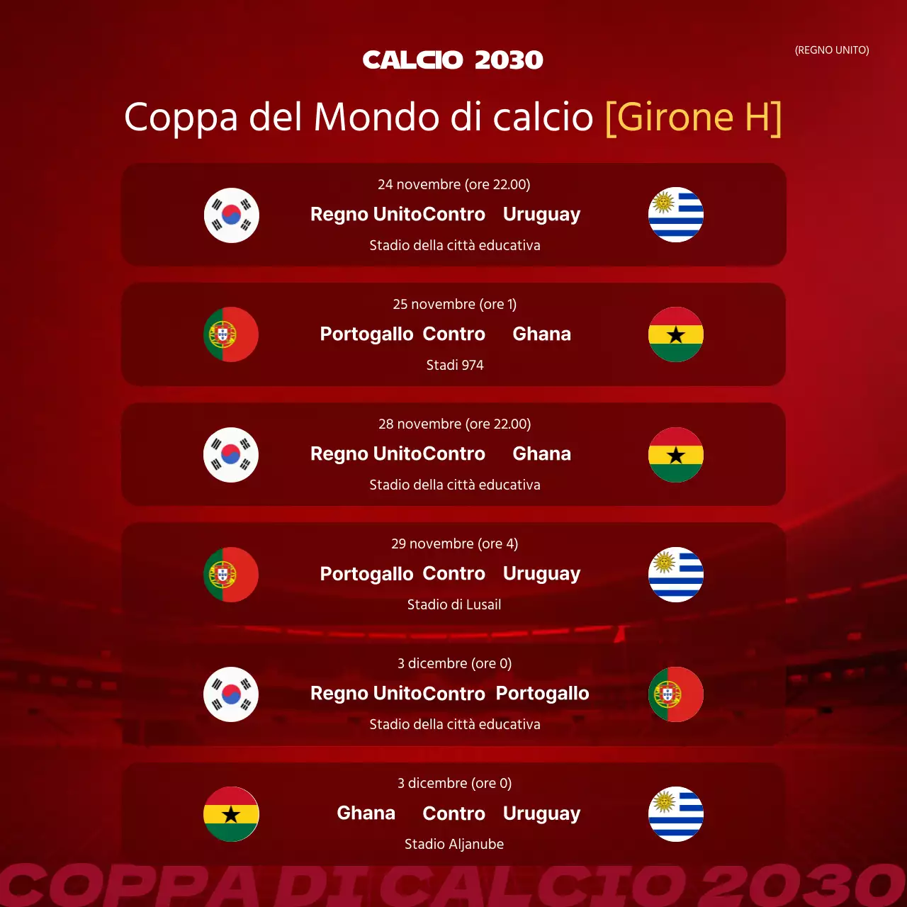 Calendario degli incontri di calcio in rosso