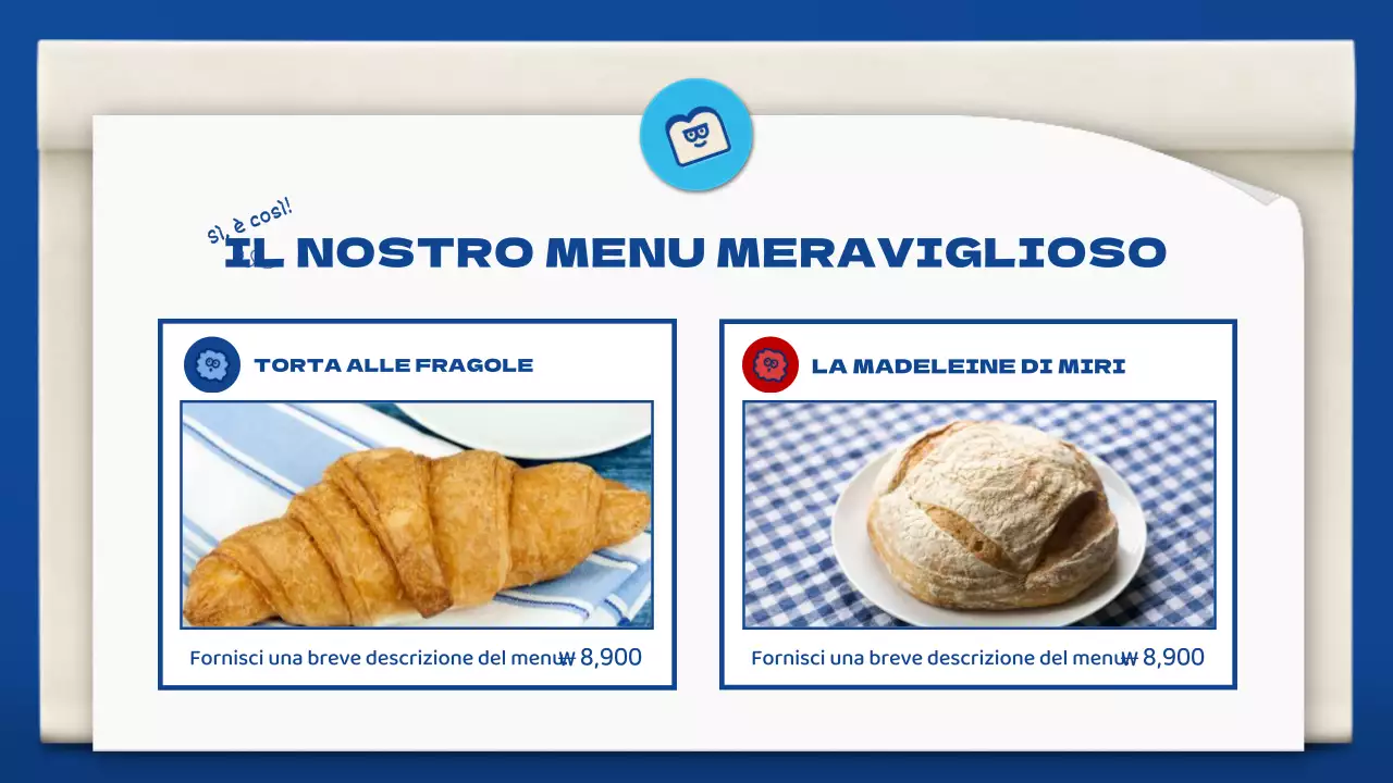 Graziosa cartella per panetteria in blu e marrone
