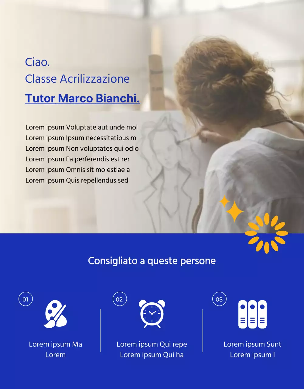 Annuncio di corso d'arte di un giorno con un tocco di beige e blu