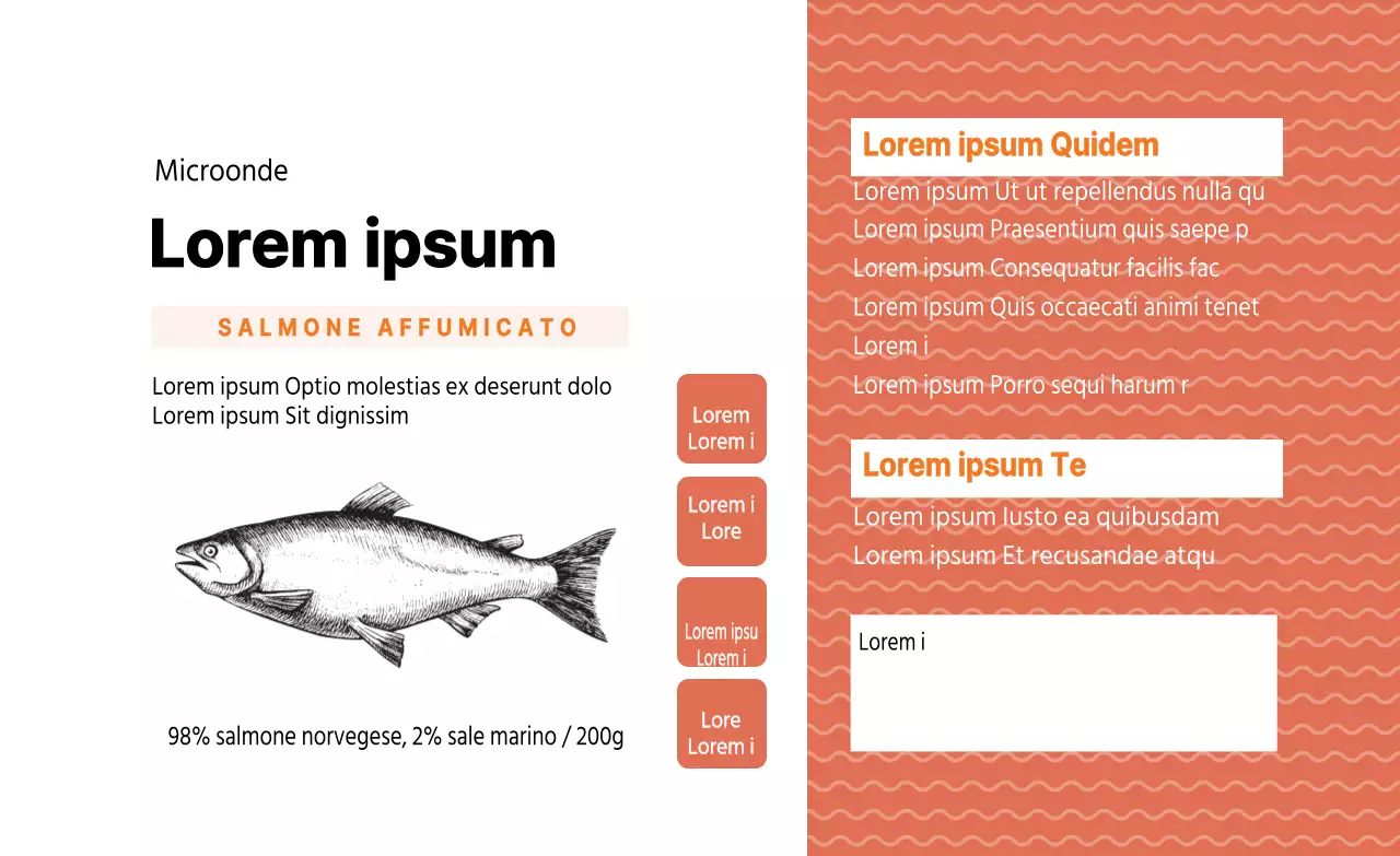 Etichetta illustrata arancione per il confezionamento di salmone affumicato