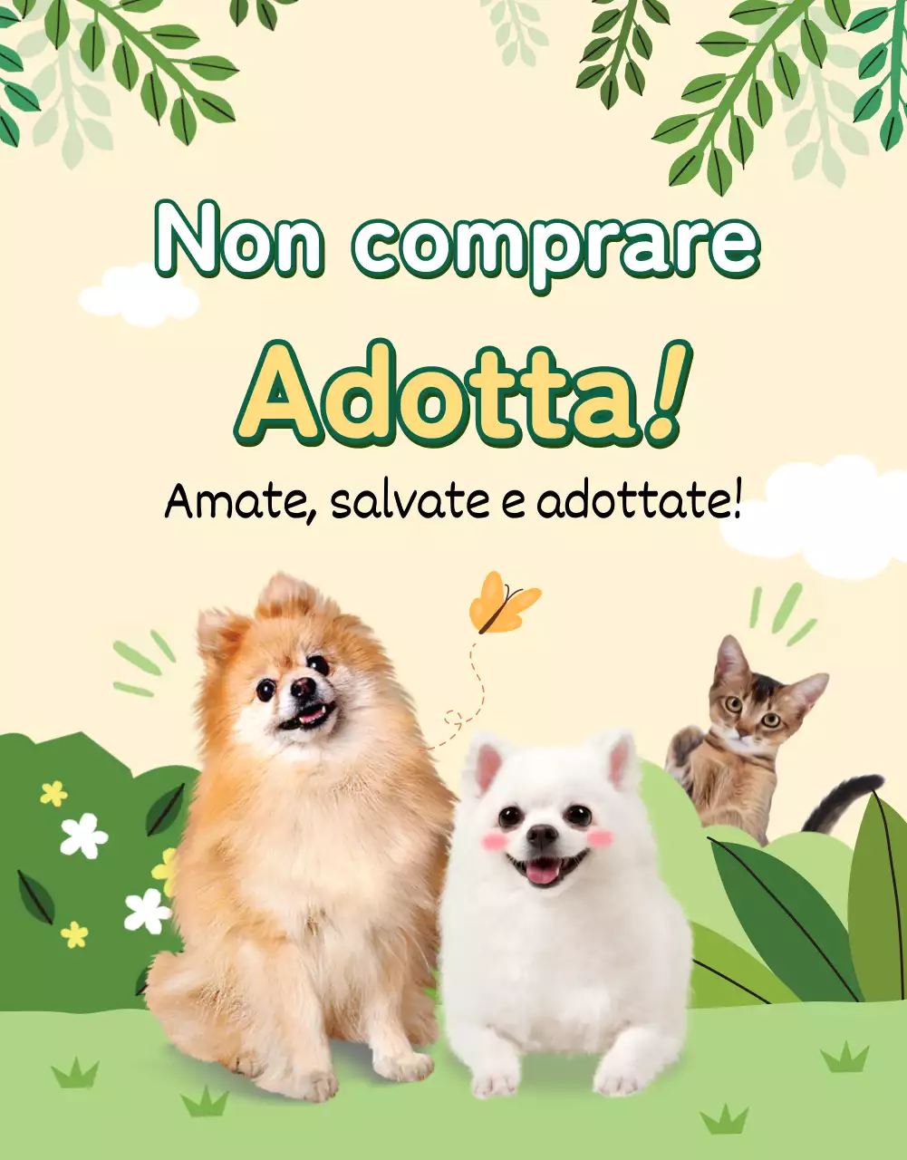 Pagina verde e gialla con i dettagli dell'adozione di un animale domestico