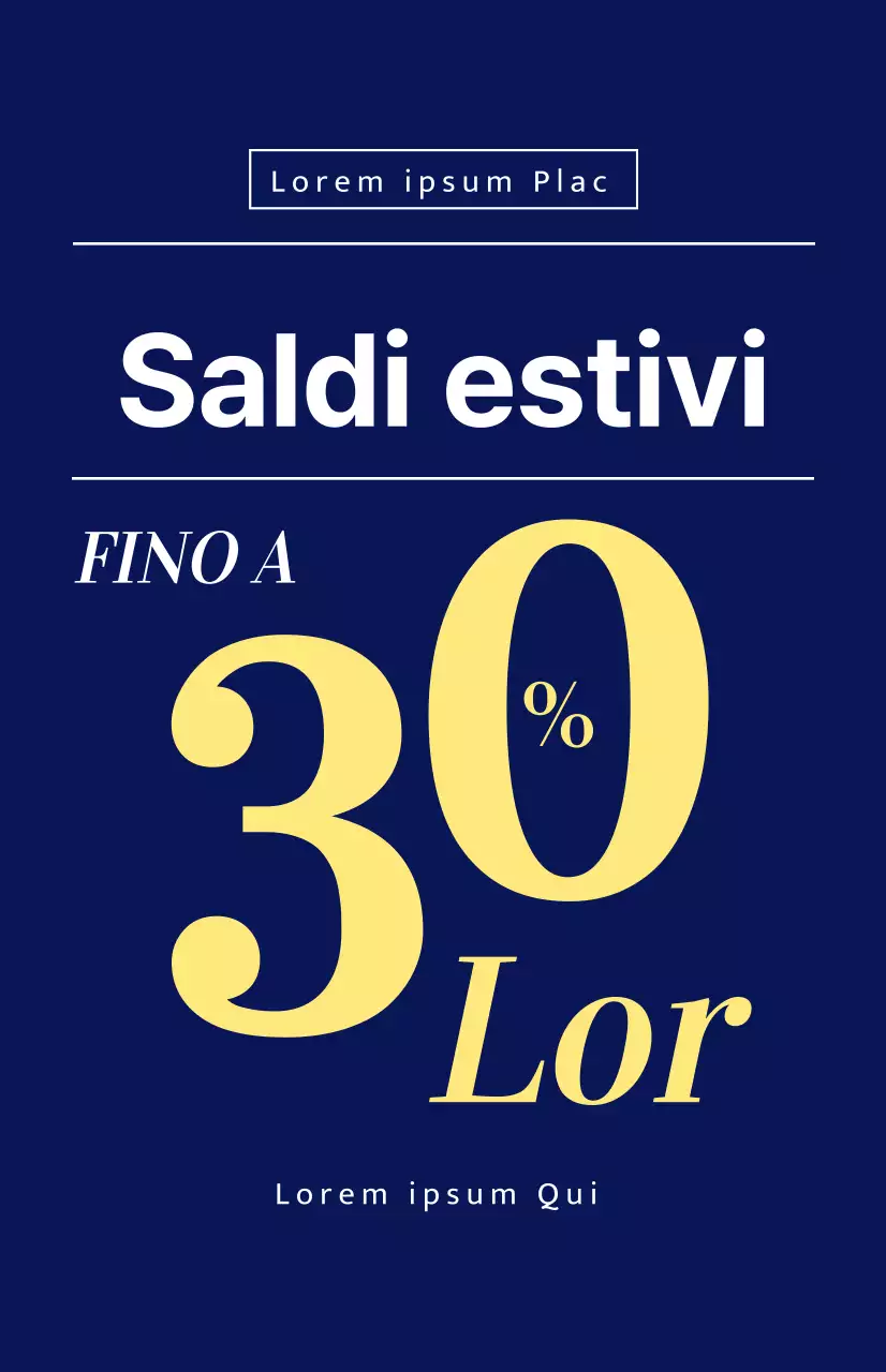 Bandiera per i saldi estivi con carattere giallo su sfondo blu scuro