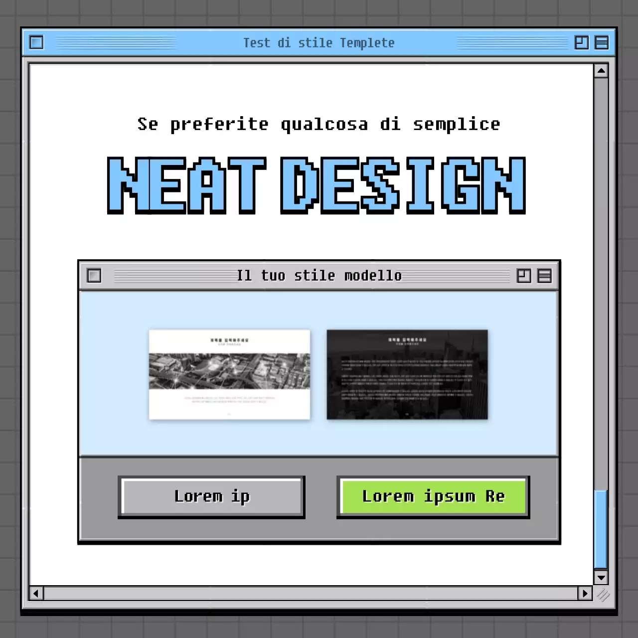 Test di psicologia con concetto di browser retrò in grigio e verde