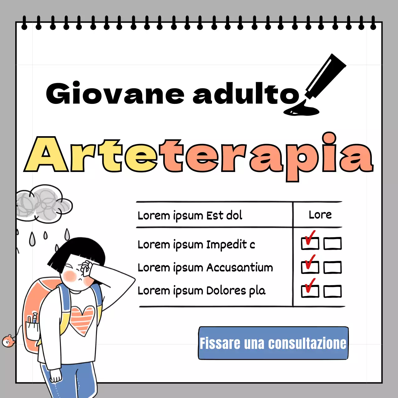 Consulenza di arteterapia per adolescenti con simpatiche illustrazioni