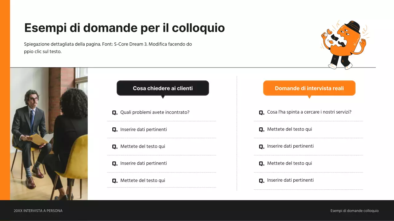 Presentazione dell'intervista alla persona del cliente in arancione