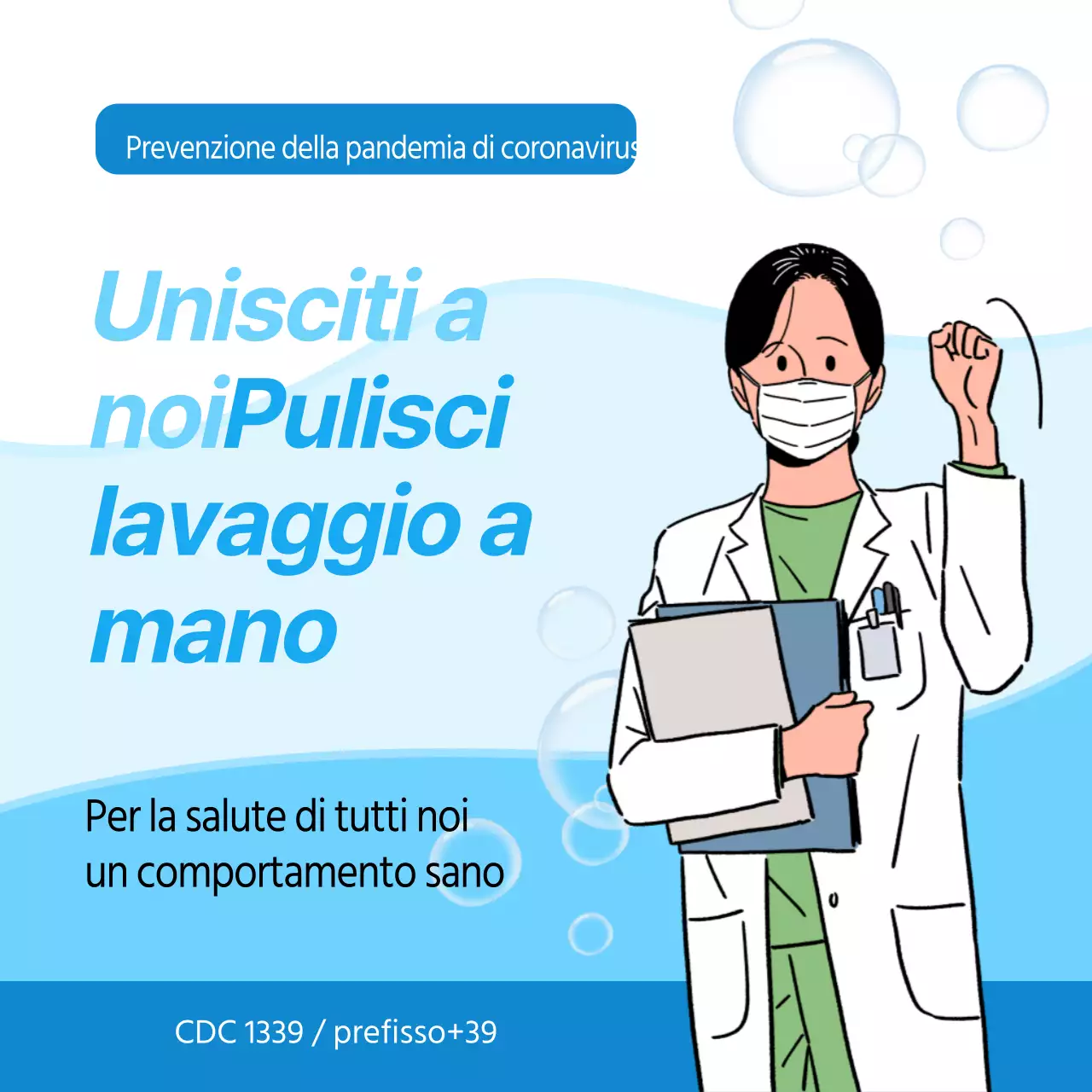Istruzioni blu per il lavaggio delle mani per la prevenzione del COVID