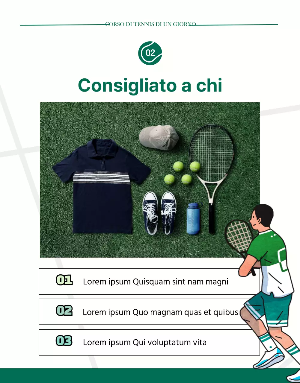 Dettagli del pass giornaliero per il green modern tennis