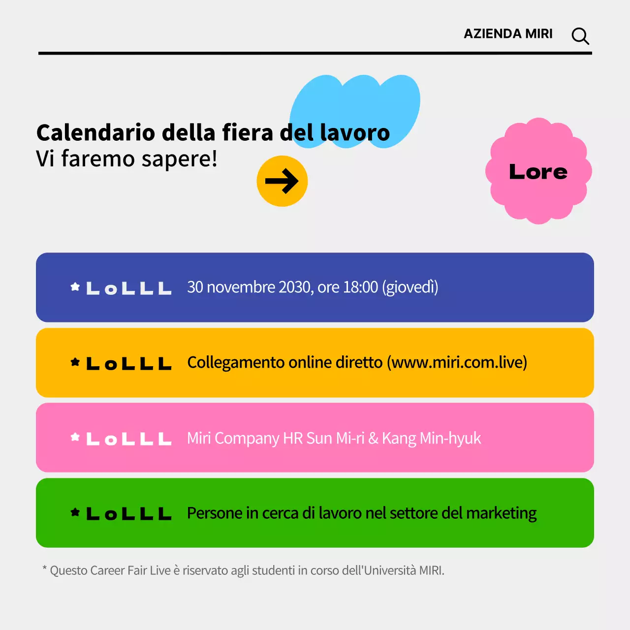 Fiere del lavoro online con concetti colorati e simpatici