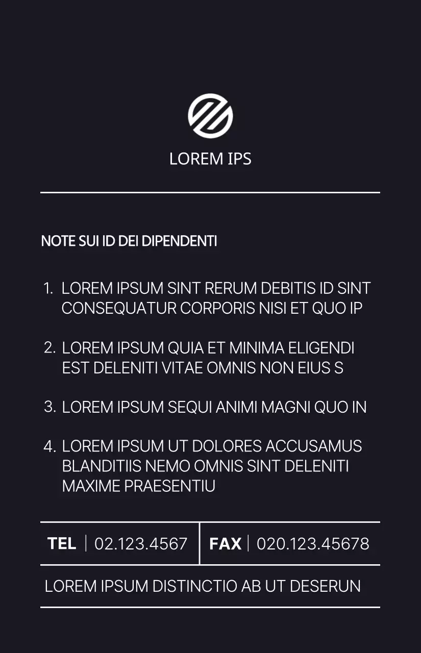 Stile di layout semplice, moderno e incentrato sul testo in bianco e nero Biglietto da visita aziendale per dipendenti