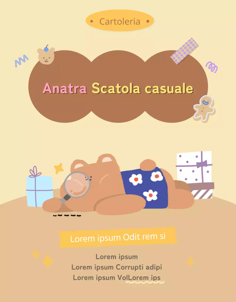 Scatola casuale di simpatici articoli di cancelleria Daku in beige e marrone