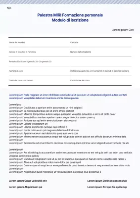 Il modulo di iscrizione al fitness blu