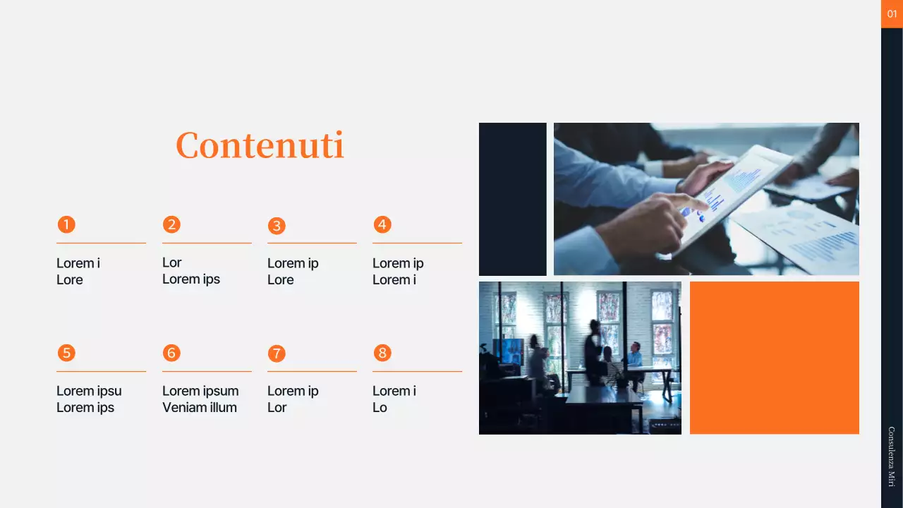 Consulenza finanziaria in arancione e grigio