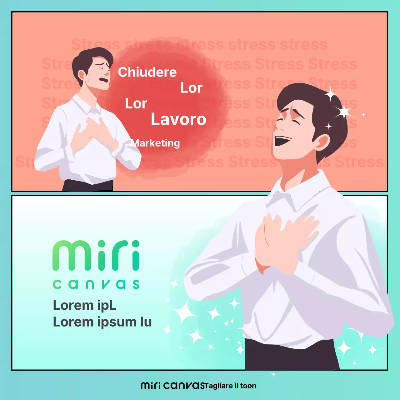 Promuovete una pre-canapa in stile webtoon con uno sfondo color menta e illustrazioni