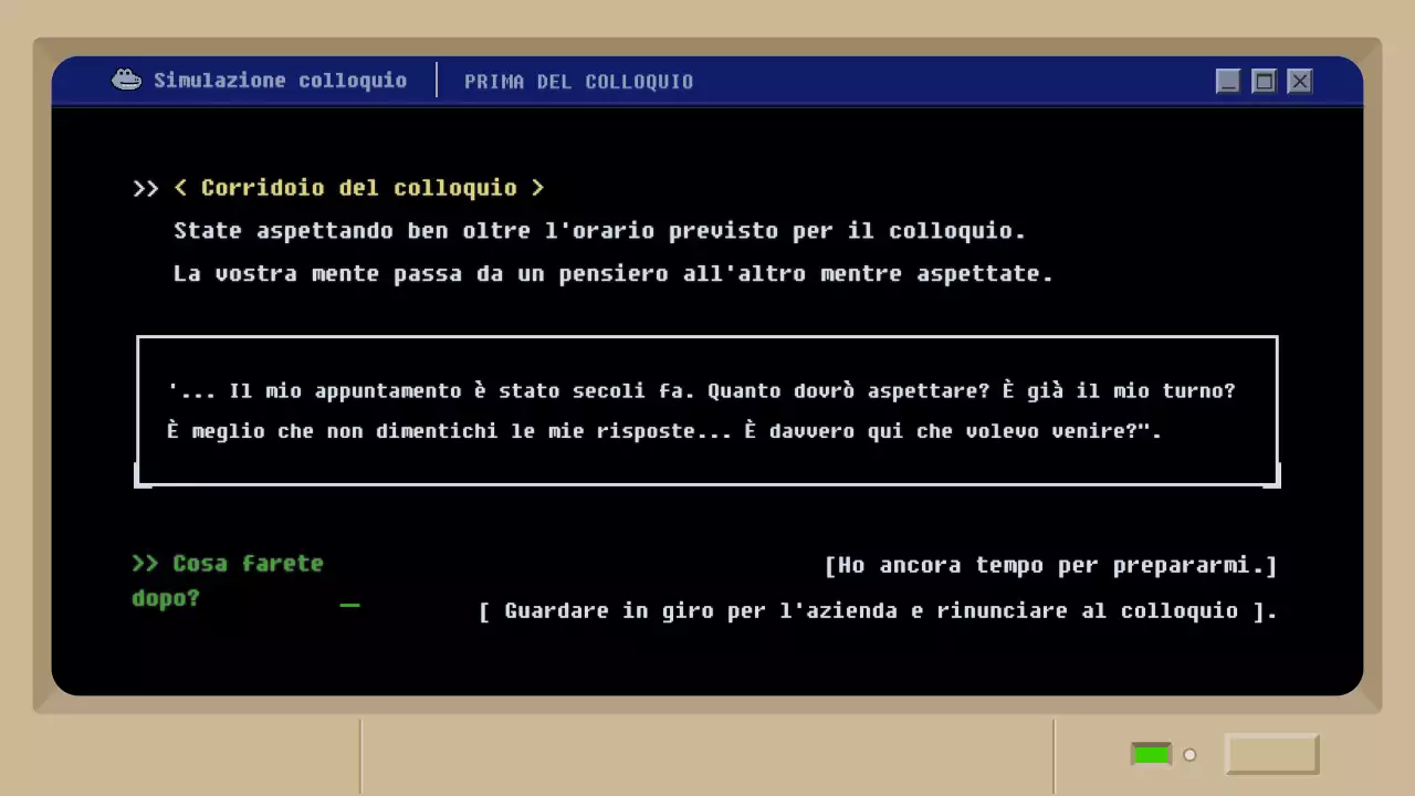 Simulazione di colloquio di lavoro con un concetto di gioco retro mud nero