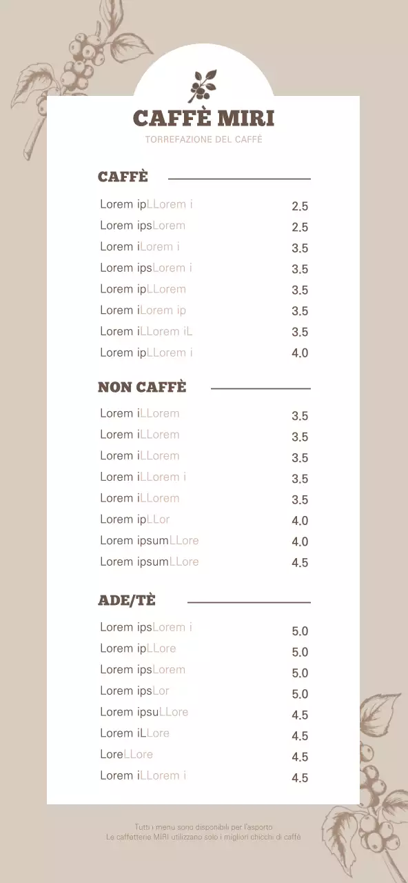 Emotivo marrone e bianco caffè illustrazione concetto caffè menu prezzi