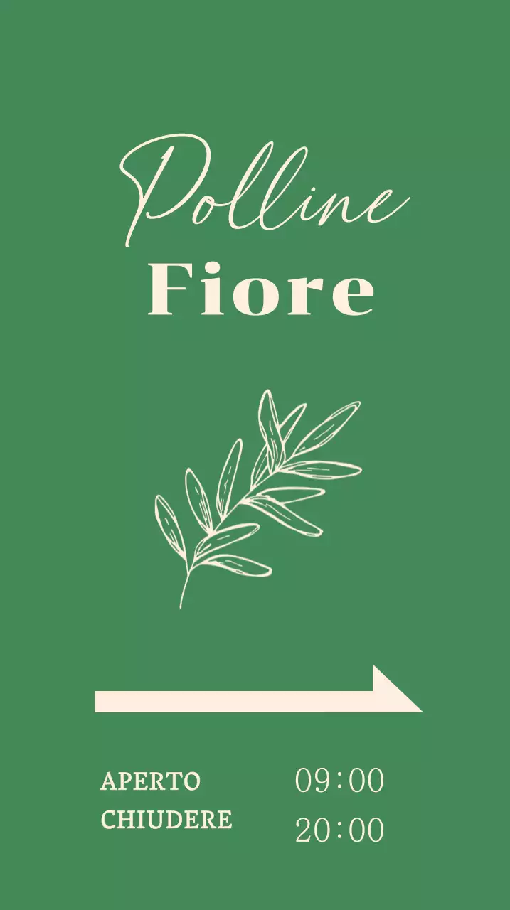 Insegna di un negozio di fiori con illustrazioni botaniche su sfondo verde