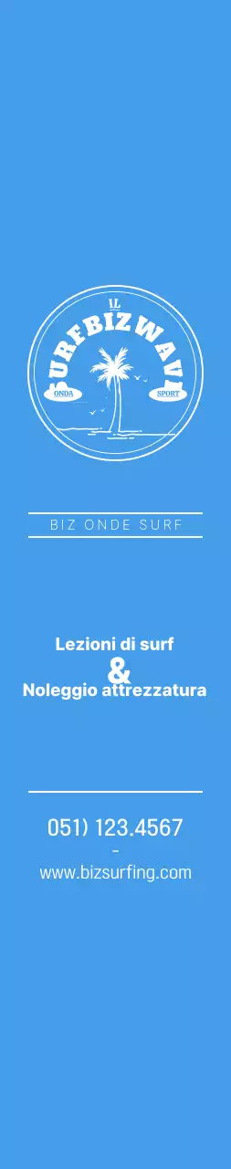 Un semplice logo blu e giallo con l'emblema del surf per promuovere il negozio.