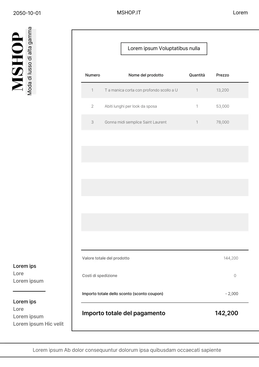 Ordine di un centro commerciale con linee evidenziate in bianco e nero