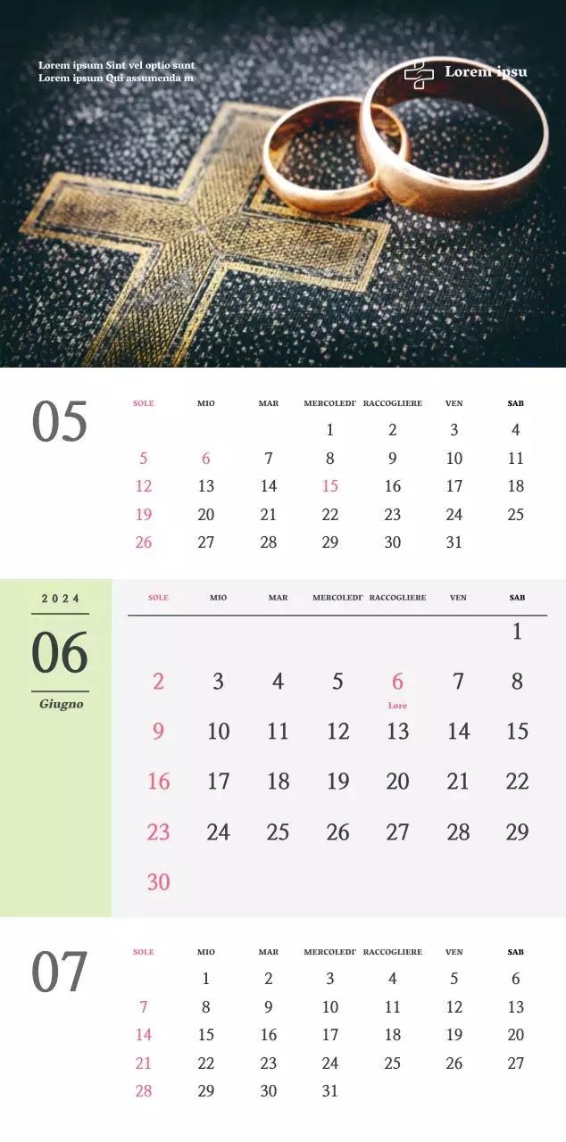 Calendario da parete della chiesa di semplice concezione in bianco e nero con foto religiose emozionali