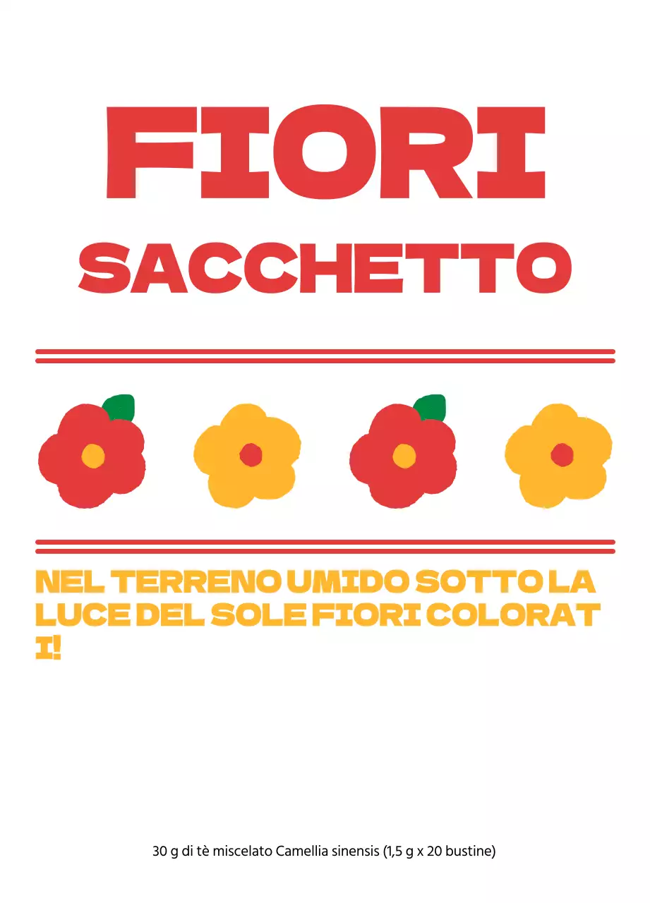 Bustine da tè a forma di fiore con illustrazioni floreali rosse e arancioni