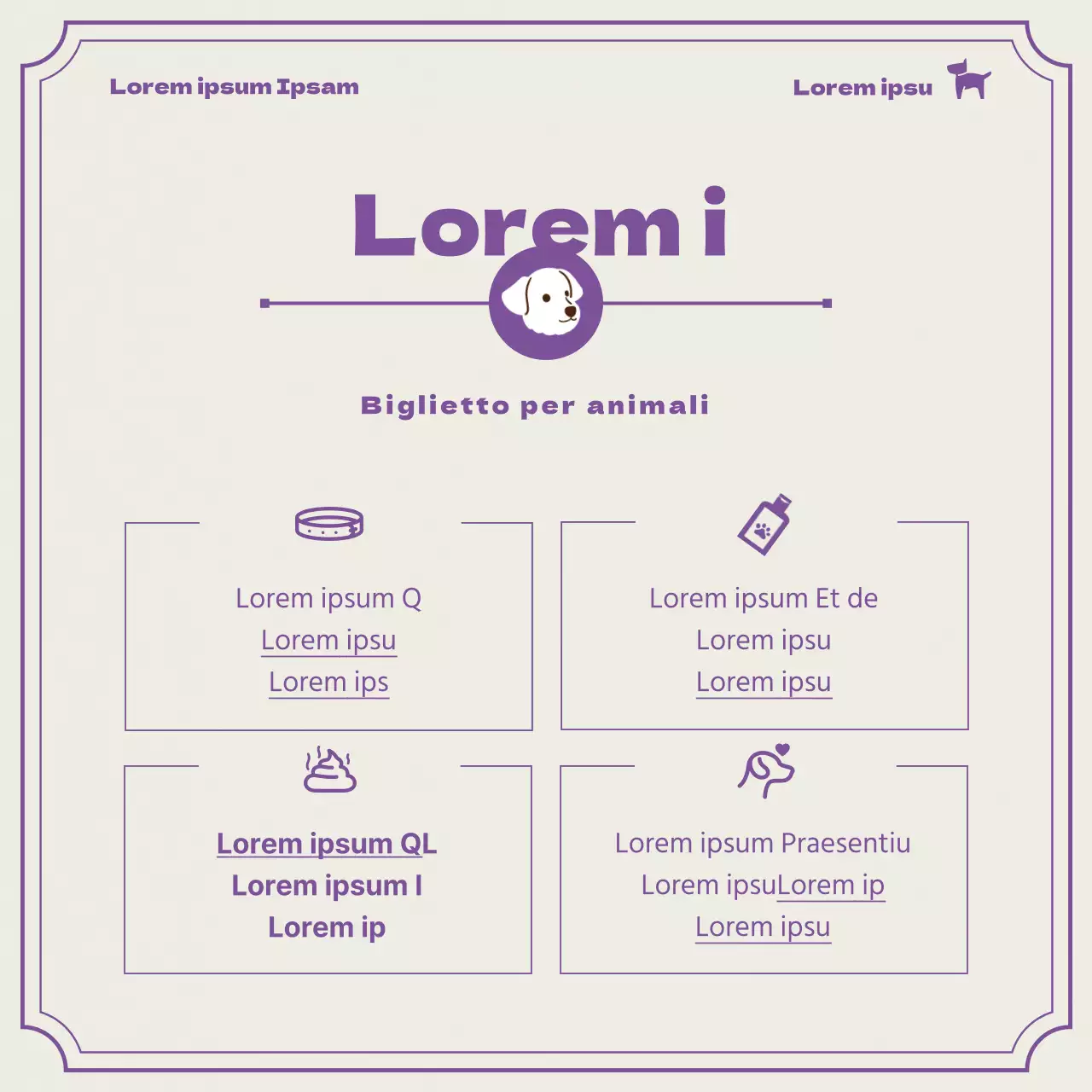 Informazioni sui biglietti per gli animali domestici viola
