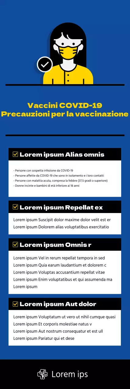 X-banner sulla vaccinazione contro il coronavirus con illustrazioni e tabelle in blu.