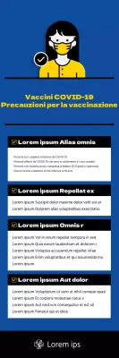 X-banner sulla vaccinazione contro il coronavirus con illustrazioni e tabelle in blu.